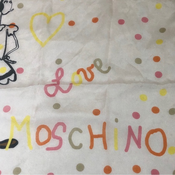 Authentic Moschino Scarf, 100% Silk, 19 1/2”Wx60”L, Pink, Olive Oyl, Love, Piece - Picture 5 of 11